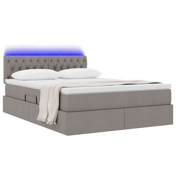 vidaXL Cama com arruma&ccedil;&atilde;o e LED Cinzento-acastanhado 140 x 200 cm