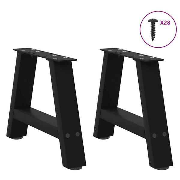 vidaXL P&eacute;s para mesa de centro em formato A, 2 pe&ccedil;as, preto, 50x(30-31) cm, a&ccedil;o