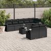 vidaXL 9 pcs conjunto de sof&aacute;s p/ jardim c/ almofad&otilde;es vime PE preto