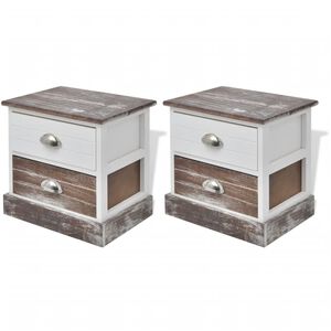 vidaXL Mesas de cabeceira 2 pcs castanho e branco