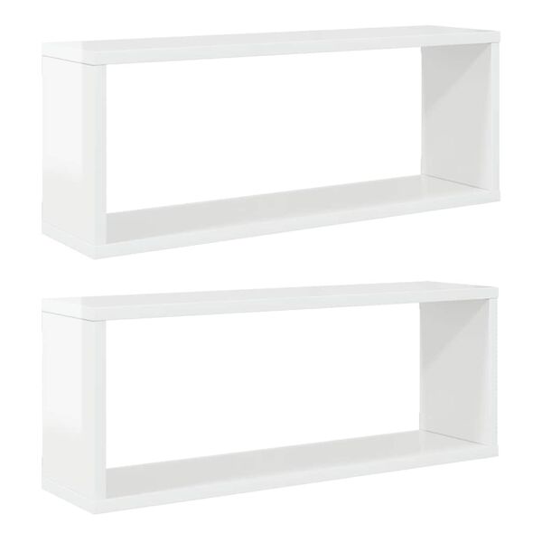 vidaXL Prateleiras parede c&uacute;bicas 2 pcs deriv. madeira branco brilh.