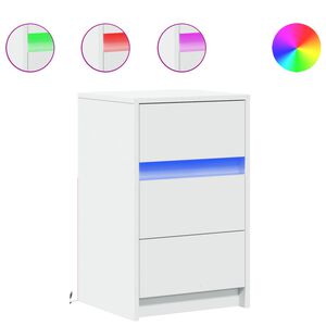 vidaXL Mesa de cabeceira com luzes LED derivados de madeira branco