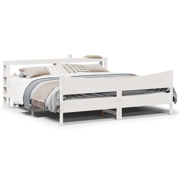 vidaXL Estrutura de cama com cabeceira 180x200cm pinho maci&ccedil;o branco