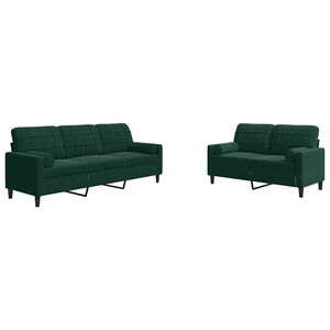 vidaXL 2 pcs conjunto sof&aacute;s com almofad&otilde;es e rolos veludo verde-escuro