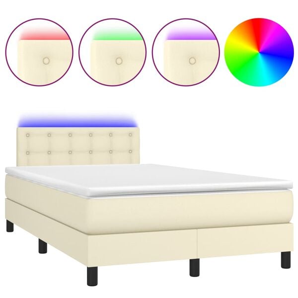 vidaXL Cama box spring c/ colch&atilde;o/LED 120x200cm couro artificial creme