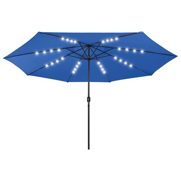 vidaXL Guarda-sol de jardim com luzes LED 400 cm azul-ciano