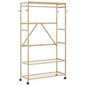 vidaXL Cabide com prateleiras e rodas 110x40x180 cm bambu