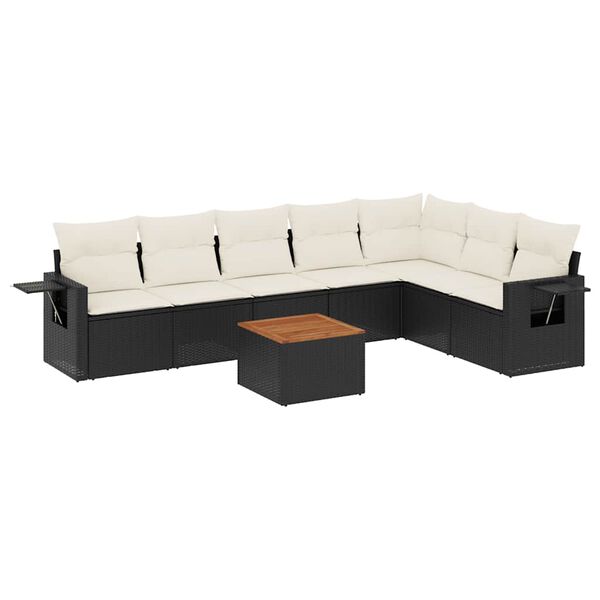 vidaXL 8 pcs conjunto sof&aacute;s de jardim com almofad&otilde;es vime PE preto