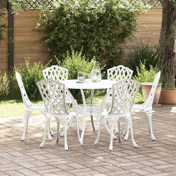 vidaXL Conjunto de Jantar para Jardim 7 pcs Branco Alum&iacute;nio