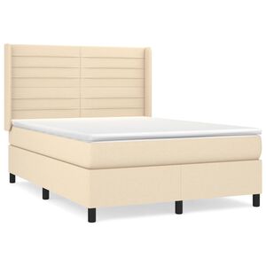 vidaXL Cama com molas/colch&atilde;o 140x200 cm tecido cor creme