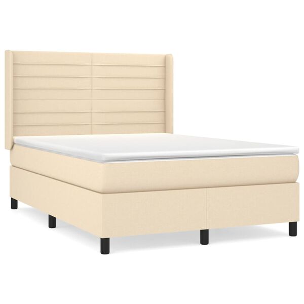 vidaXL Cama com molas/colch&atilde;o 140x200 cm tecido cor creme