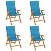 vidaXL Cadeiras de jardim reclin&aacute;veis c/ almofad&otilde;es 4 pcs teca maci&ccedil;a