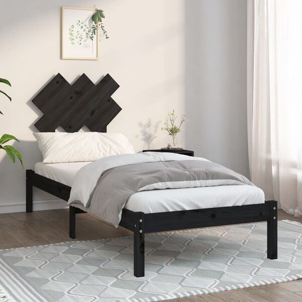 vidaXL Estrutura cama pequena solteiro 75x190 cm madeira maciça preto