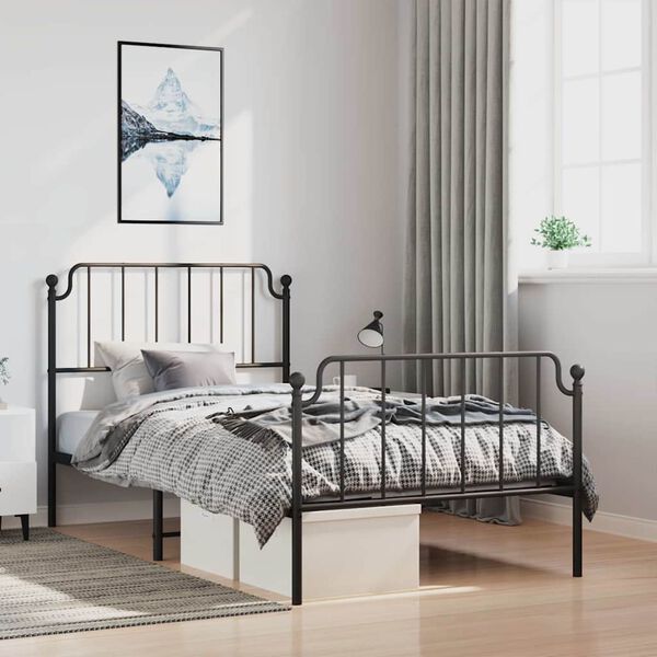 vidaXL Estrutura de cama com cabeceira e p&eacute;s 100x200 cm metal preto