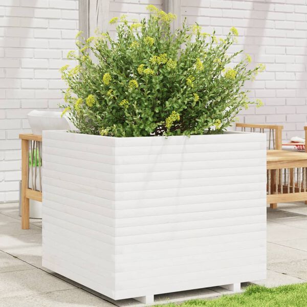 vidaXL Vaso/floreira de jardim 80x80x72 cm pinho maciço branco