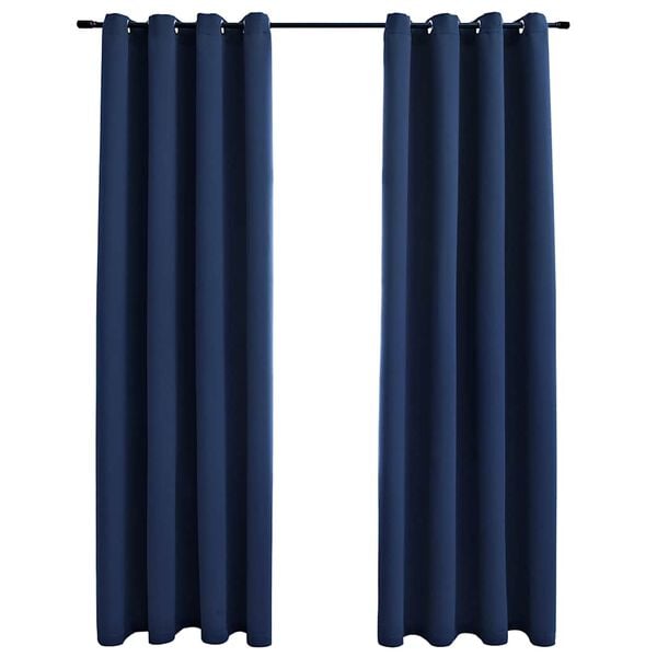 vidaXL Cortinas blackout com argolas em metal 2 pcs 140x225 cm azul