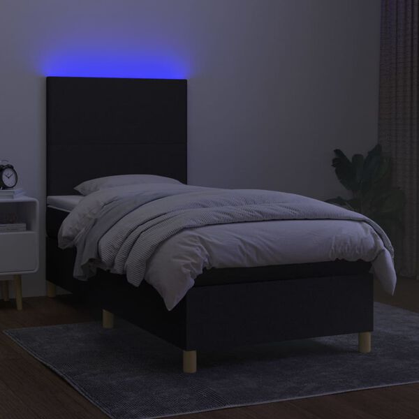 vidaXL Cama box spring c/ colch&atilde;o e LED 80x200 cm tecido preto