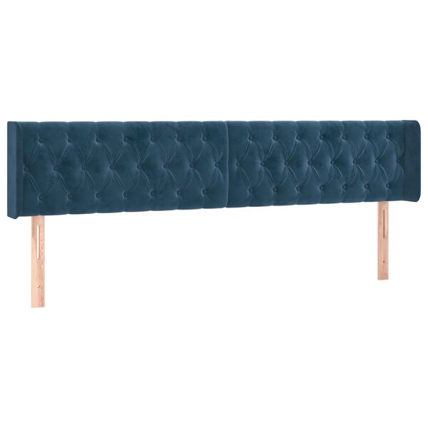 vidaXL Cabeceira cama c/ luzes LED veludo 203x16x78/88 cm azul-escuro