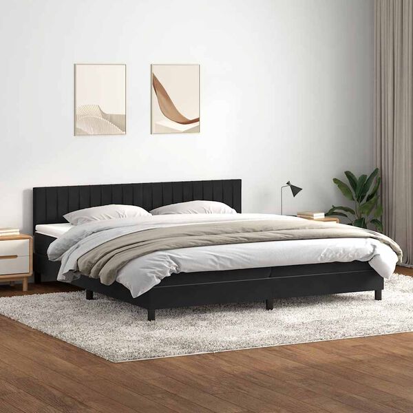 vidaXL Cama box spring c/ colch&atilde;o e LED 180x220 cm veludo preto