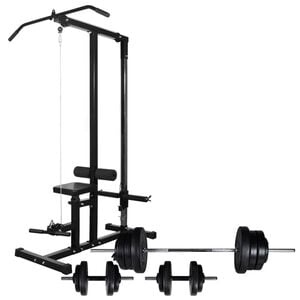 vidaXL Torre de muscula&ccedil;&atilde;o com conjunto barras e halteres 60,5 kg