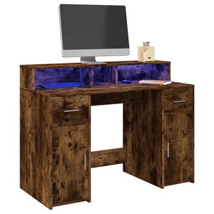 vidaXL Secret&aacute;ria luzes LED 120x55x91cm deriv. madeira carvalho fumado