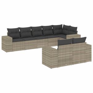 vidaXL 8 pcs conj. sof&aacute;s jardim c/ almofad&otilde;es vime PE cinzento-claro
