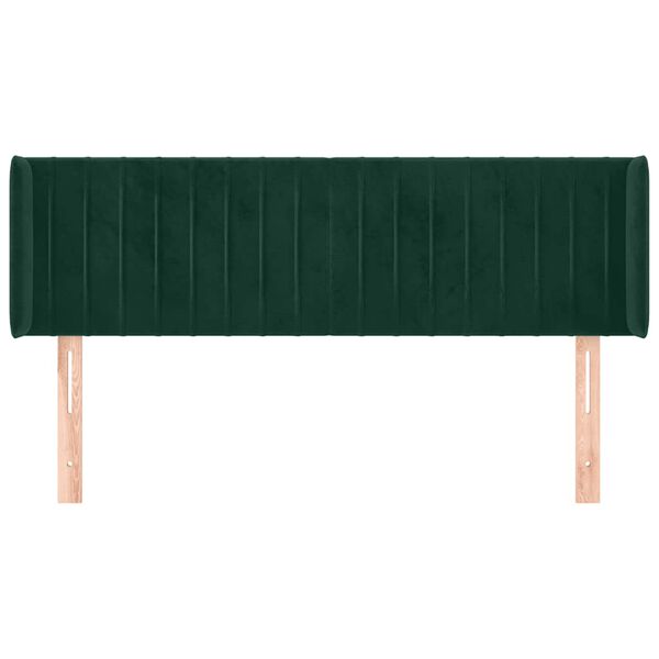 vidaXL Cabeceira de cama c/ abas tecido 147x16x78/88cm verde-escuro