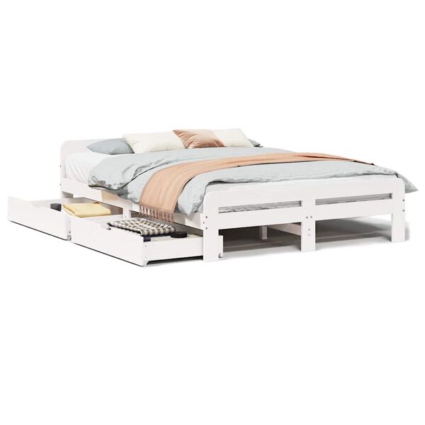 vidaXL Cama sem colch&atilde;o 140x200 cm madeira de pinho maci&ccedil;a branco