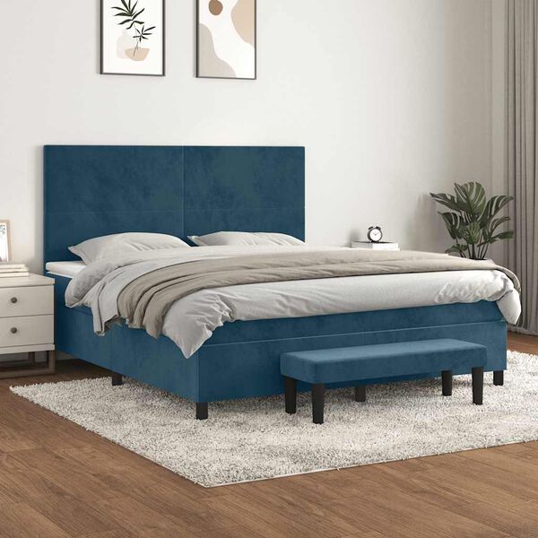 vidaXL Cama com molas/colch&atilde;o 180x200 cm veludo azul-escuro