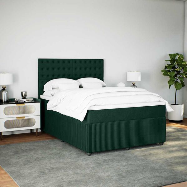 vidaXL Cama com molas/colch&atilde;o 140x190 cm veludo verde-escuro