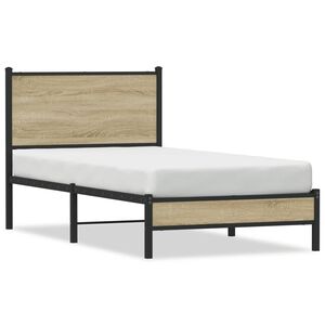 vidaXL Estrutura de cama sem colch&atilde;o 90x200 cm metal carvalho sonoma