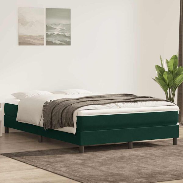vidaXL Cama com molas/colch&atilde;o 160x220 cm veludo verde-escuro