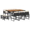 vidaXL 11 pcs conjunto de jantar p/ jardim c/ almofad&otilde;es vime PE preto