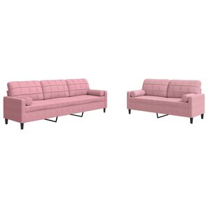 vidaXL 2 pcs conjunto de sof&aacute;s com almofad&otilde;es e rolos veludo rosa