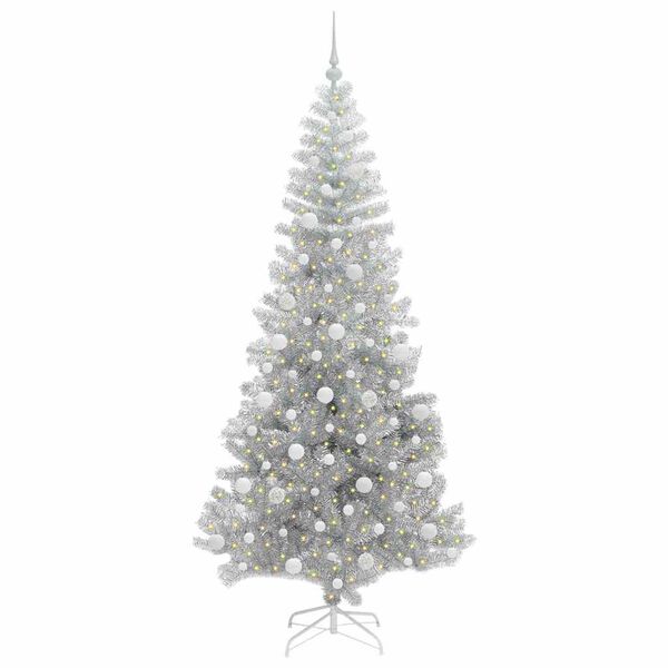 vidaXL &Aacute;rvore de Natal com 300 LEDs com suporte Prateado 210 cm PET