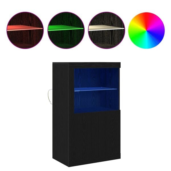 vidaXL Aparador LED Carvalho Preto 60,5 x 37 x 100 cm