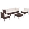 vidaXL 6 pcs conjunto lounge jardim c/ almofad&otilde;es vime PE castanho