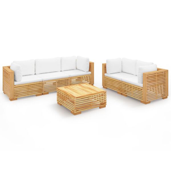 vidaXL 6 pcs conjunto lounge jardim c/ almofad&otilde;es madeira teca maci&ccedil;a