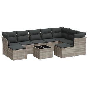 vidaXL 10 pcs conj. sof&aacute;s jardim com almofad&otilde;es vime PE cinzento-claro