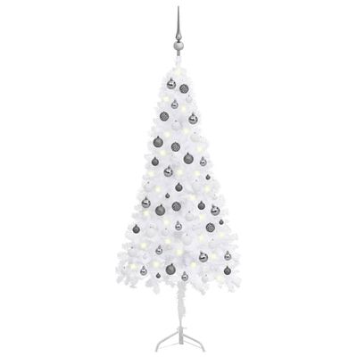 vidaXL Árvore Natal artif. canto c/ luzes LED/bolas 150 cm PVC branco