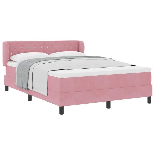 vidaXL Cama Box com colch&atilde;o com cabeceira Rosa 140 x 200 cm Veludo