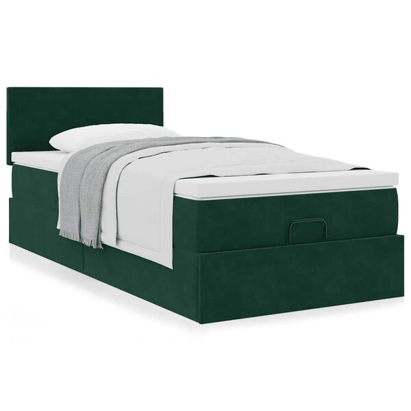 vidaXL Estrutura cama otomana colch&atilde;o 80x200 cm veludo verde escuro