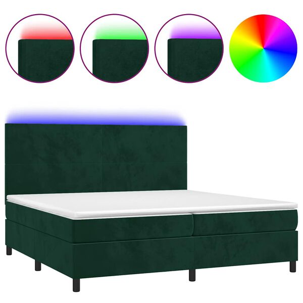 vidaXL Cama box spring c/ colch&atilde;o/LED 200x200 cm veludo verde-escuro