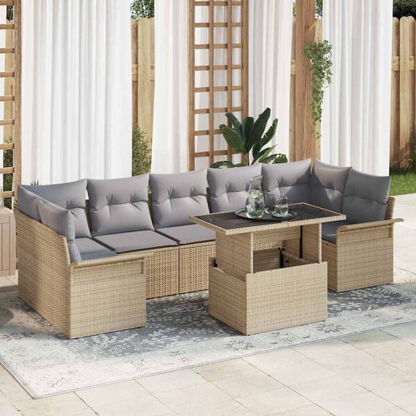 vidaXL Conjunto de Sofá de Jardim 8 pcs Bege Rattan Sintético