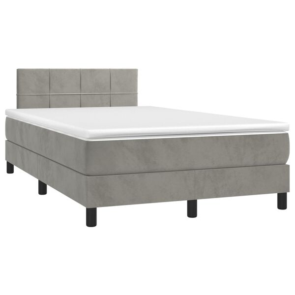 vidaXL Cama box spring c/ colch&atilde;o/LED 120x200 cm veludo cinzento-claro