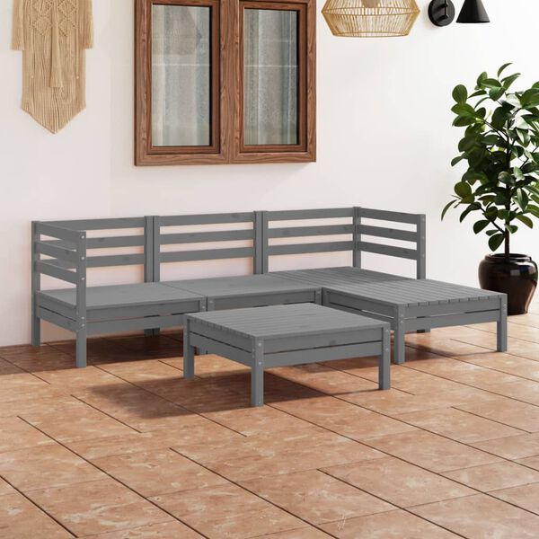 vidaXL 5 pcs conjunto lounge de jardim pinho maci&ccedil;o cinzento