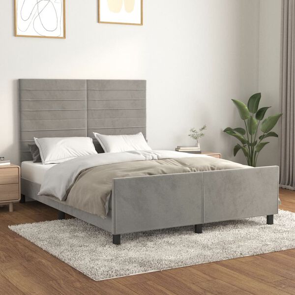 vidaXL Estrutura de cama sem colch&atilde;o 140x200 cm veludo cinzento-claro