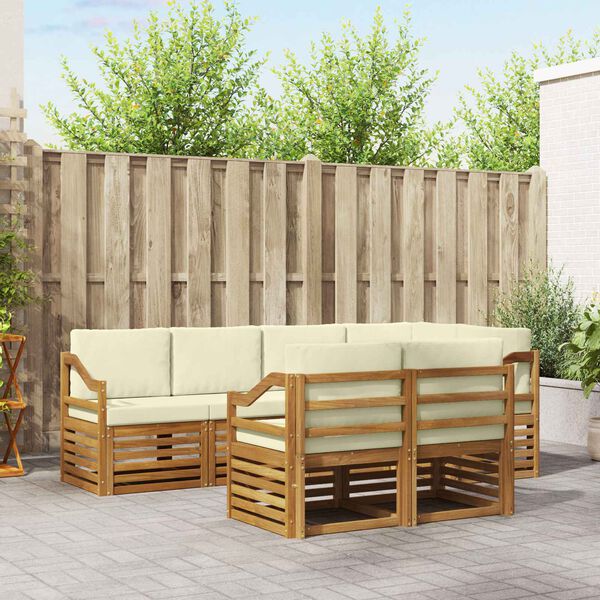 vidaXL Conjunto de Sof&aacute; Sectional com almofada 7 pcs Natural e Creme