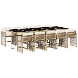 vidaXL 11 pcs conjunto de jantar p/ jardim com almofad&otilde;es vime PE bege