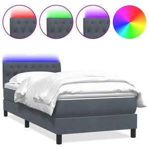 vidaXL Cama box spring c/ colch&atilde;o e LED cinza-escuro 80x220 cm veludo